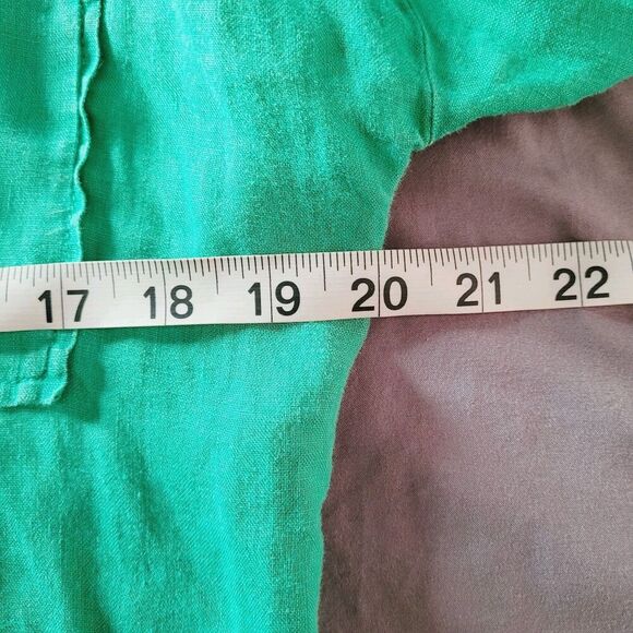 Anthropologie Maeve Linen Women Shirt Size Xs Green Ruched Sleeve Button Beachy - Picture 5 of 7
